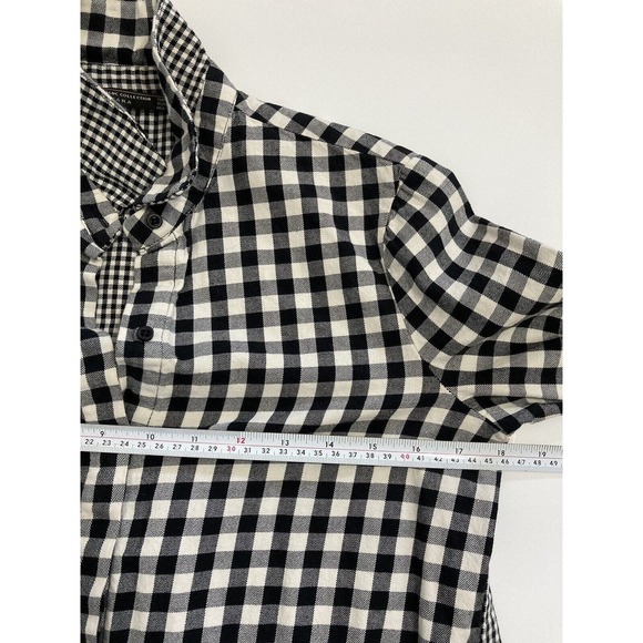 ZARA women’s Black White Mixed Print Checked Plaid Flannel Button Down Top - Picture 4 of 6